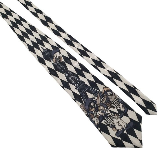 Looney Tunes Mania Vintage Mens Tie Eiffel Tower Characters Marvin Taz Bugs - Picture 1 of 5